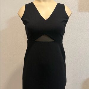 Express Black V-Neck Midi Dress with Mesh Waist Cutout